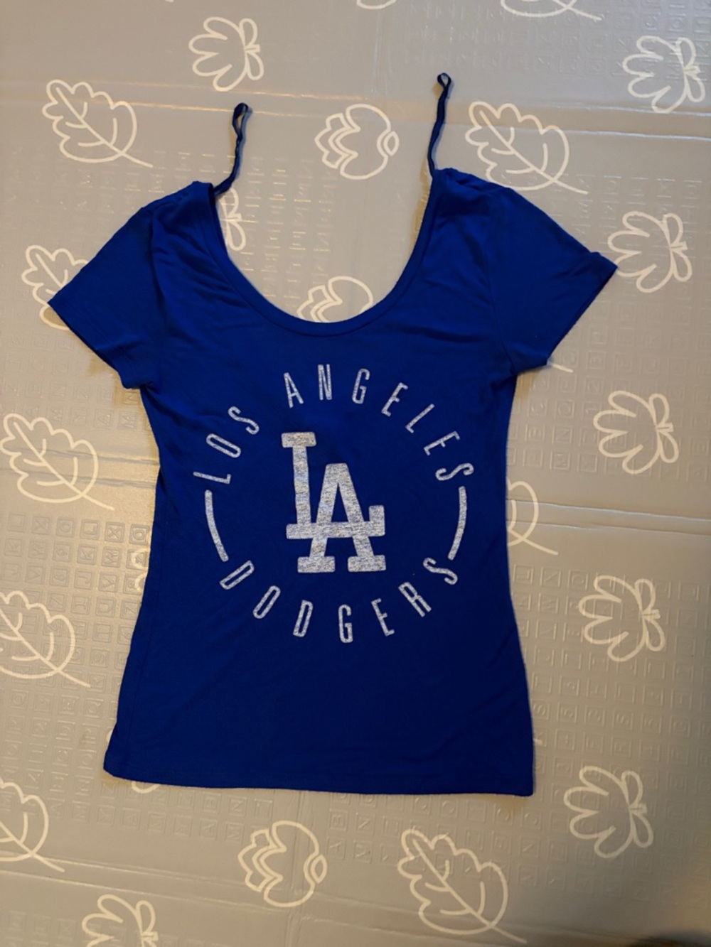 Dodgers Pink Women's Scoop Neck Tee - Royal Blue Size XS